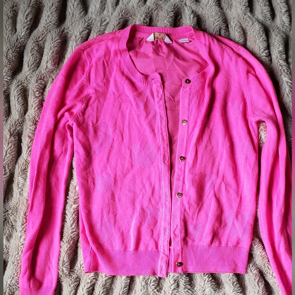 Baker by ted Baker cardigan sweater girls size XL pink heart print butto…